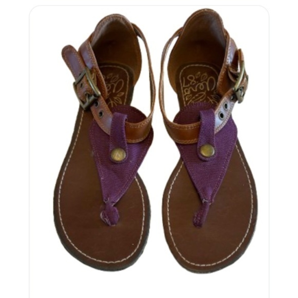 Aeropostale Purple and Brown Sandals with T-Strap Design